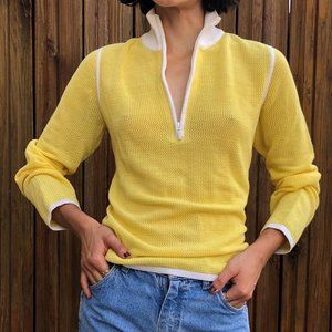 Vintage Yellow Quarter Zip Knit Sweater Top XS-S